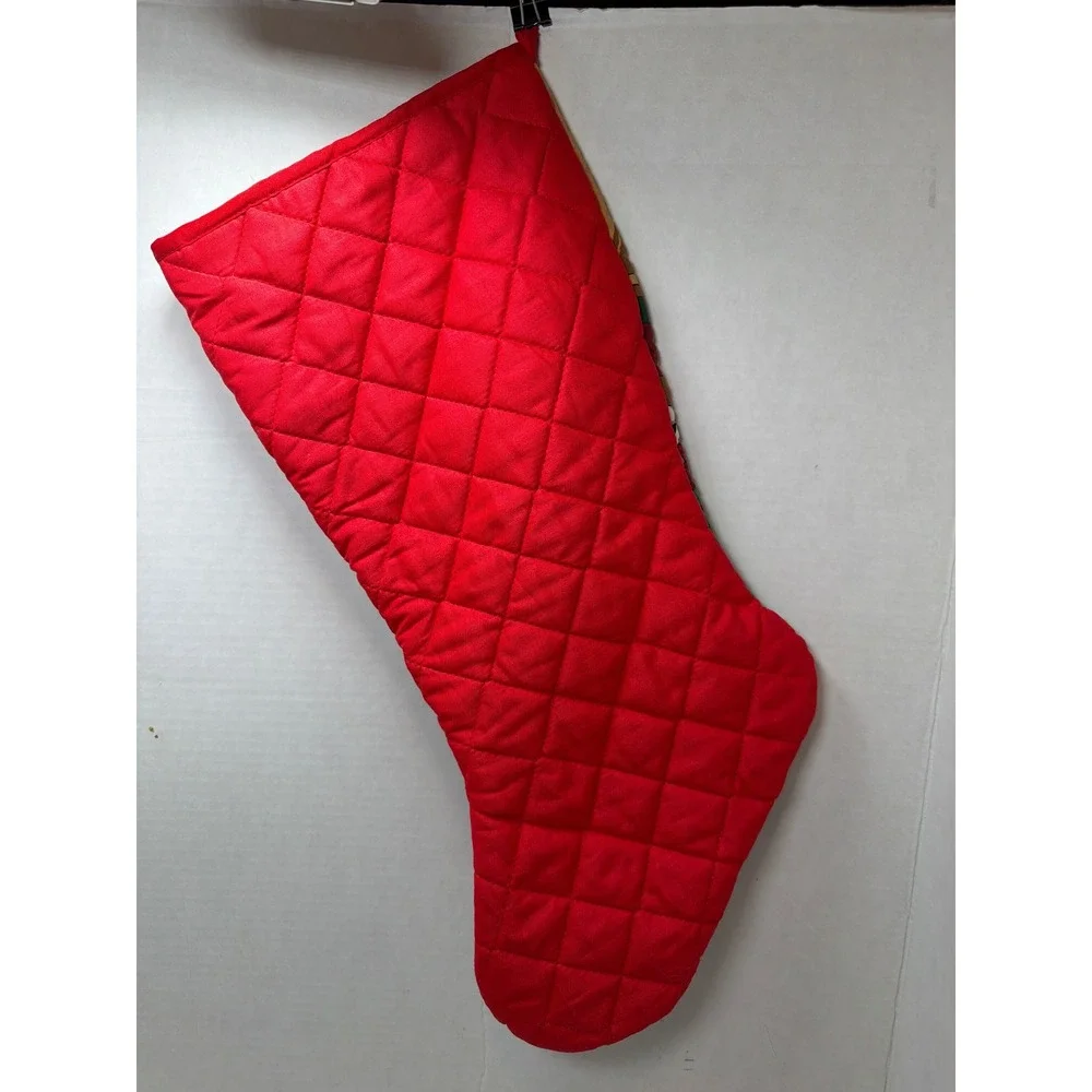 Vintage 80/90s Christmas Stocking Multicolor Santa Workshop Quilted 18